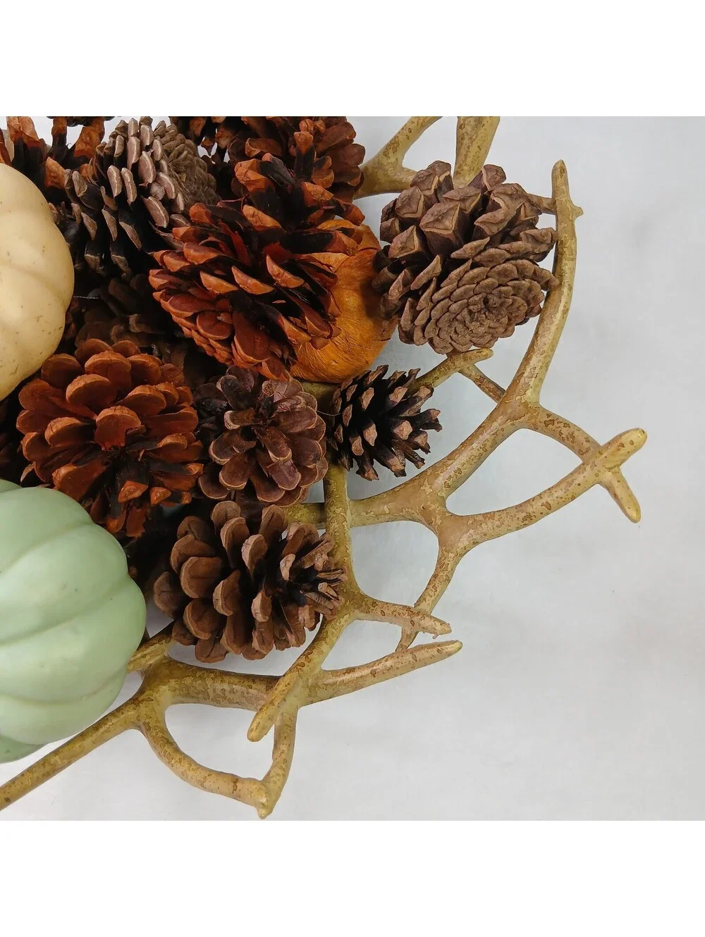Rustic Faux Antler Bowl Centerpiece Fall Decor Pinecones Mini Pumpkins Autumn